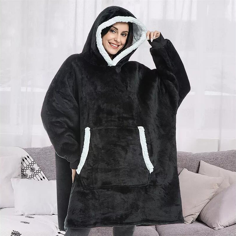 Plaid Hoodie Blanket Winter Soft Weighted Fleece Christmas Hooded Blankets Warm Oversized Sherpa Wearable Blanket With Sleeves TIKIJTRONICS