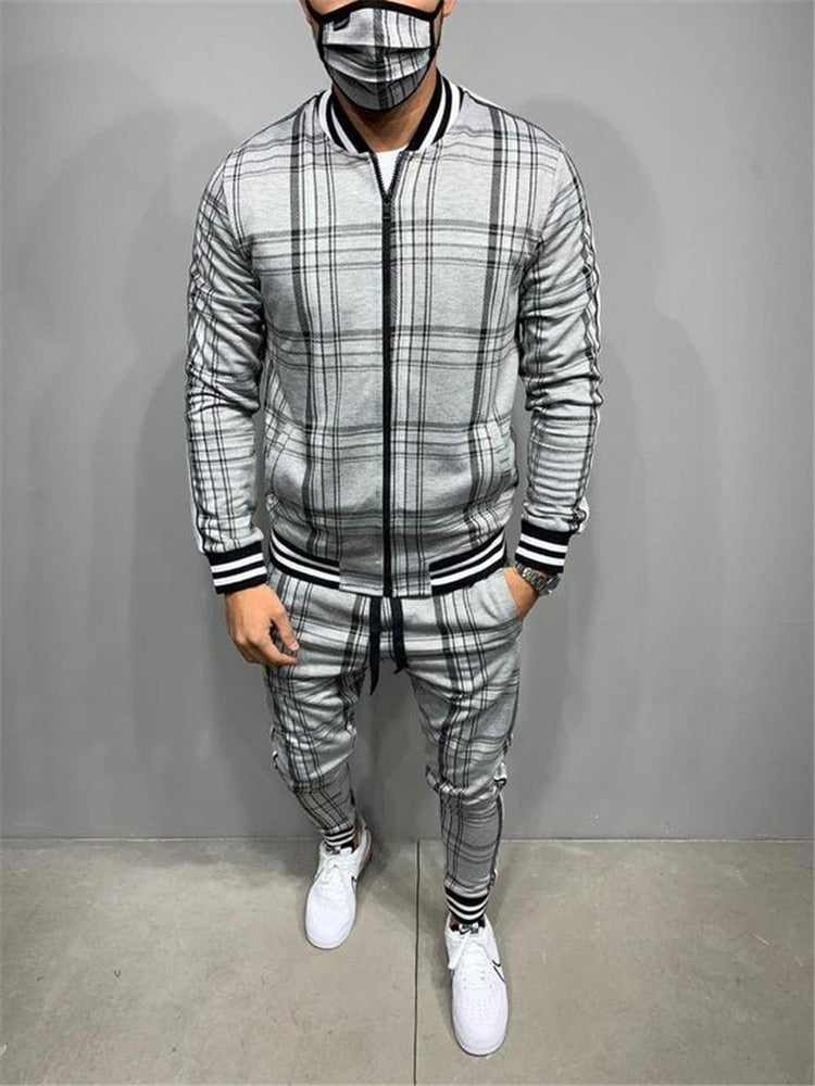 Plaid Printed Loose Suit Couple Clothes Fashion Tracksuit Grey Tracksuit Fullset Black Pink Faded Tracksuit Full Set Tracksuit - TIKIJTRONICS # 0