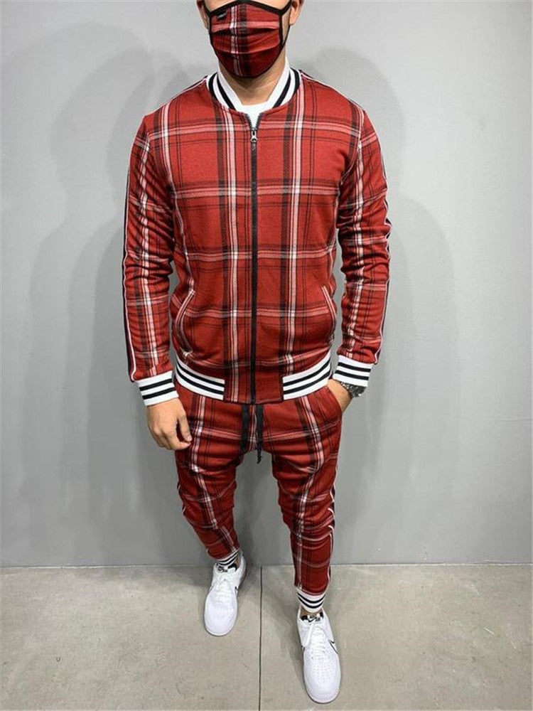 Plaid Printed Loose Suit Couple Clothes Fashion Tracksuit Grey Tracksuit Fullset Black Pink Faded Tracksuit Full Set Tracksuit - TIKIJTRONICS # 0