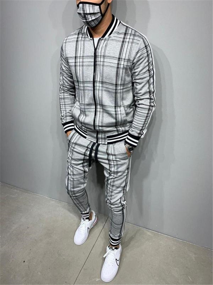 Plaid Printed Loose Suit Couple Clothes Fashion Tracksuit Grey Tracksuit Fullset Black Pink Faded Tracksuit Full Set Tracksuit - TIKIJTRONICS # 0