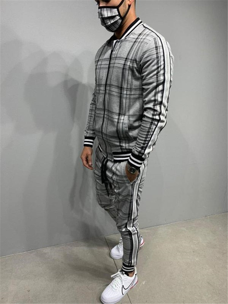 Plaid Printed Loose Suit Couple Clothes Fashion Tracksuit Grey Tracksuit Fullset Black Pink Faded Tracksuit Full Set Tracksuit - TIKIJTRONICS # 0