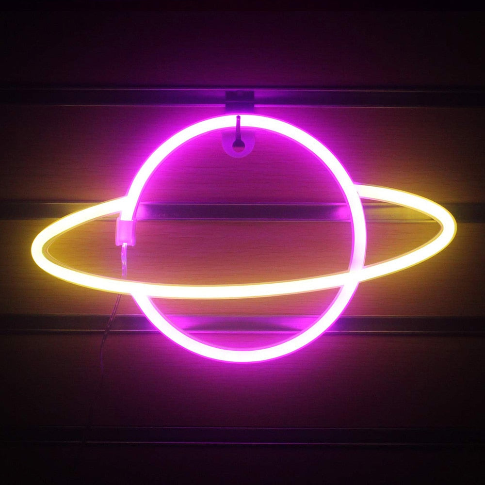 Planet LED Lights Neon Light Sign Bedroom Decor Neon Sign Night Lamp for Rooms Wall Art Bar Party USB or Battery Powered - TIKIJTRONICS # 0