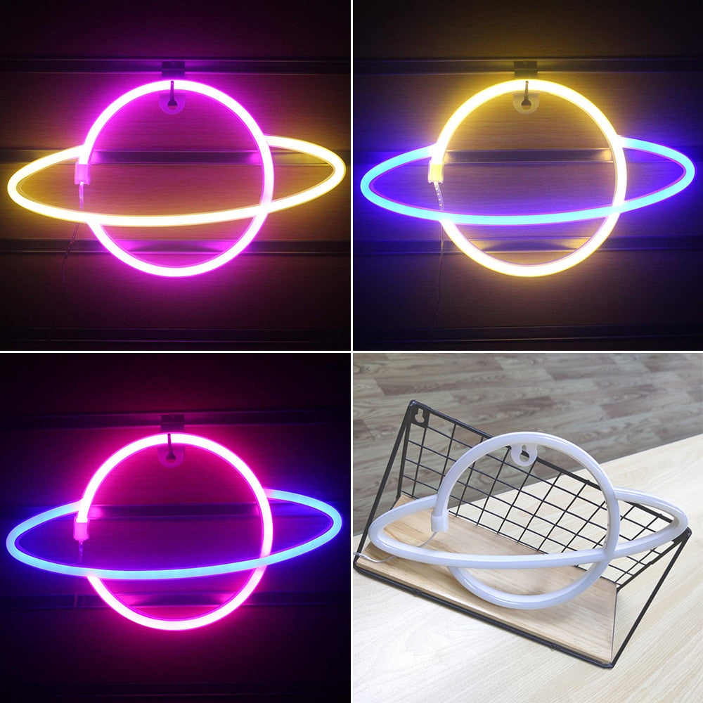 Planet LED Lights Neon Light Sign Bedroom Decor Neon Sign Night Lamp for Rooms Wall Art Bar Party USB or Battery Powered - TIKIJTRONICS # 0