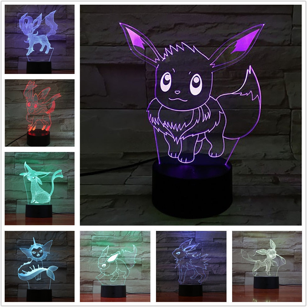 Pokemon Eevee Anime Figure 3D LED Night Light Flareon Glaceon Sylveon Jolteon Espeon Umbreon Figurine Bedroom Decor Lamp Gifts - TIKIJTRONICS # 0