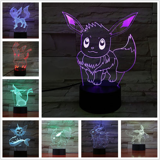 Pokemon Eevee Anime Figure 3D LED Night Light Flareon Glaceon Sylveon Jolteon Espeon Umbreon Figurine Bedroom Decor Lamp Gifts - TIKIJTRONICS # 0