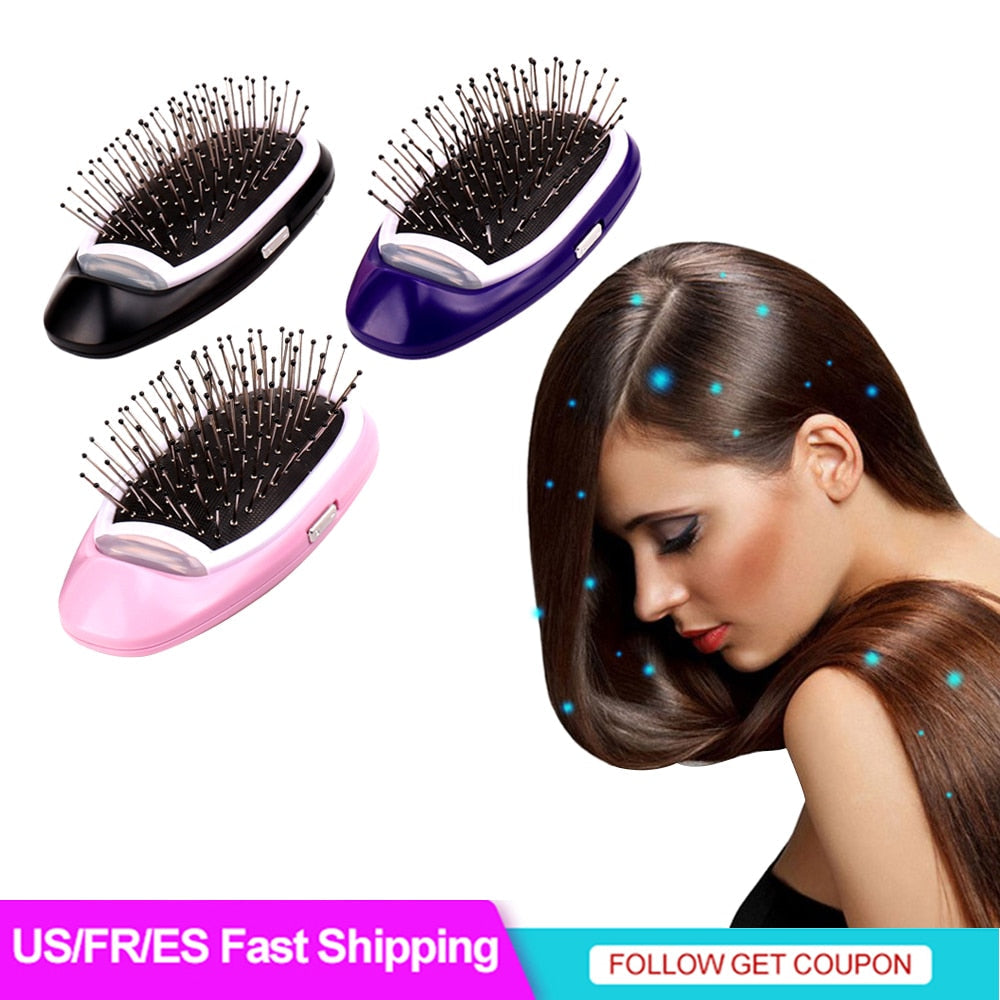 Portable Ionic Hairbrush Electric Negative Ions Hair Comb Anti Static MassageComb US Fast Shipping Styling Tool for Dropshipping - TIKIJTRONICS # 0