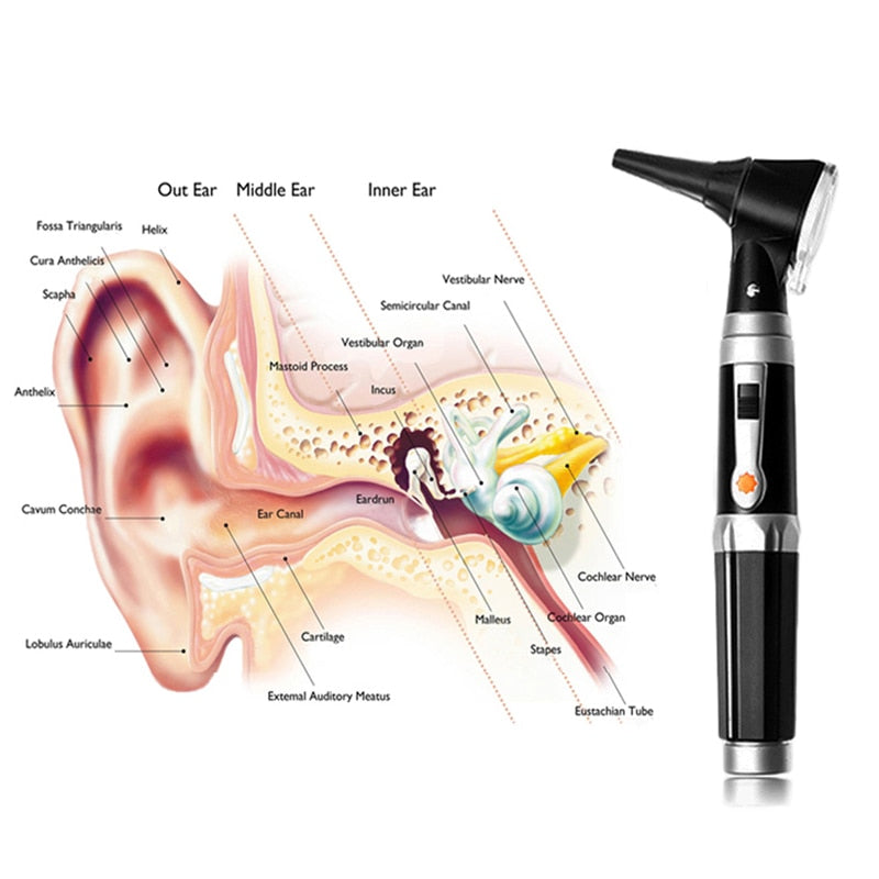 Professional Otoscopio Diagnostic Kit Medical Home Doctor ENT Ear Care Endoscope LED Portable Otoscope Ear Cleaner with 8 Tips - TIKIJTRONICS 0 SPECIFICATIONSUsage: Ear/month/nose CheckType: Direct ReadingSize: Direct OtoscopeOrigin: Mainland ChinaNumber of Pieces: One UnitModel Number: Medical OtoscopeMaterial: ABS+CopperLighting: LED Light OtoscopeLight Color: White/YellowItem Type: Ear CareColor: Classic BlackBrand Name: LYNSUM TIKIJTRONICS  (Store description)