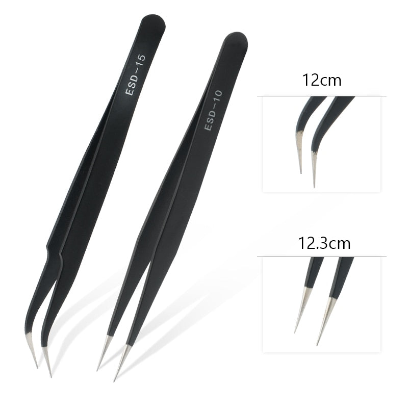 Qiao Excellent Quality Tweezers Bend+Straight New Stainless Steel Industrial Anti-static Cross Tweezers Sewing Accessories Tools TIKIJTRONICS