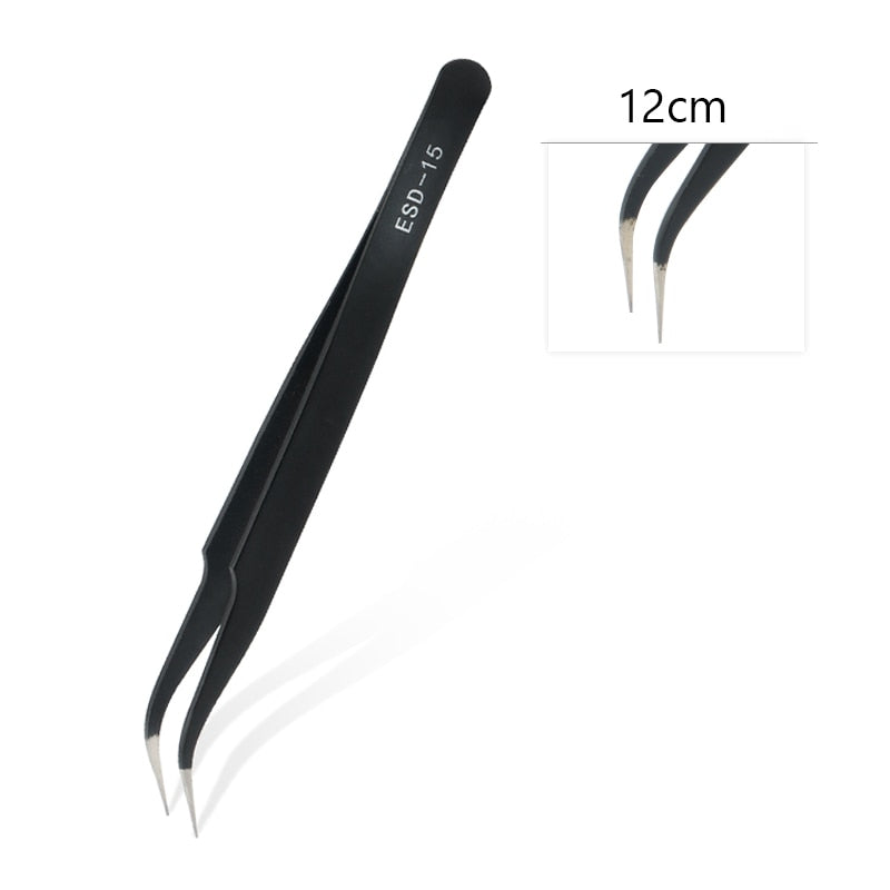 Qiao Excellent Quality Tweezers Bend+Straight New Stainless Steel Industrial Anti-static Cross Tweezers Sewing Accessories Tools TIKIJTRONICS