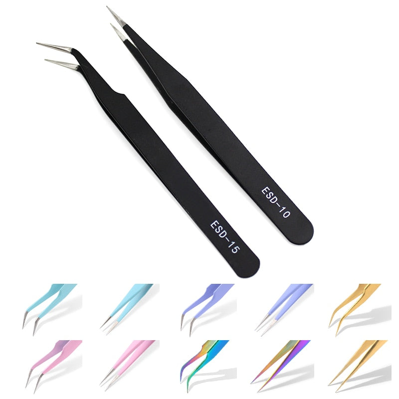 Qiao Excellent Quality Tweezers Bend+Straight New Stainless Steel Industrial Anti-static Cross Tweezers Sewing Accessories Tools TIKIJTRONICS