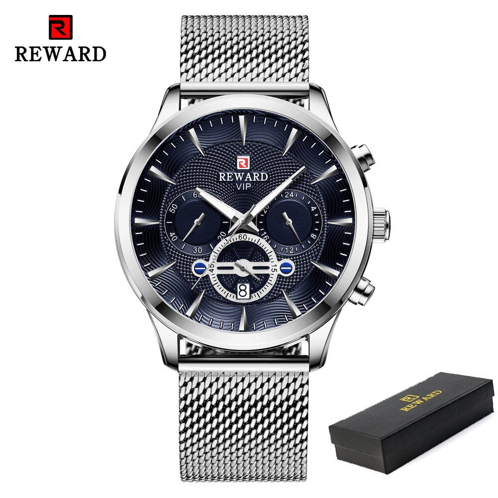 REWARD Fashion Mens Business Watches Top Brand Luxury Full Steel Black Gold Quartz Watch Men Date Calendar Waterproof Wristwatch - TIKIJTRONICS # 0