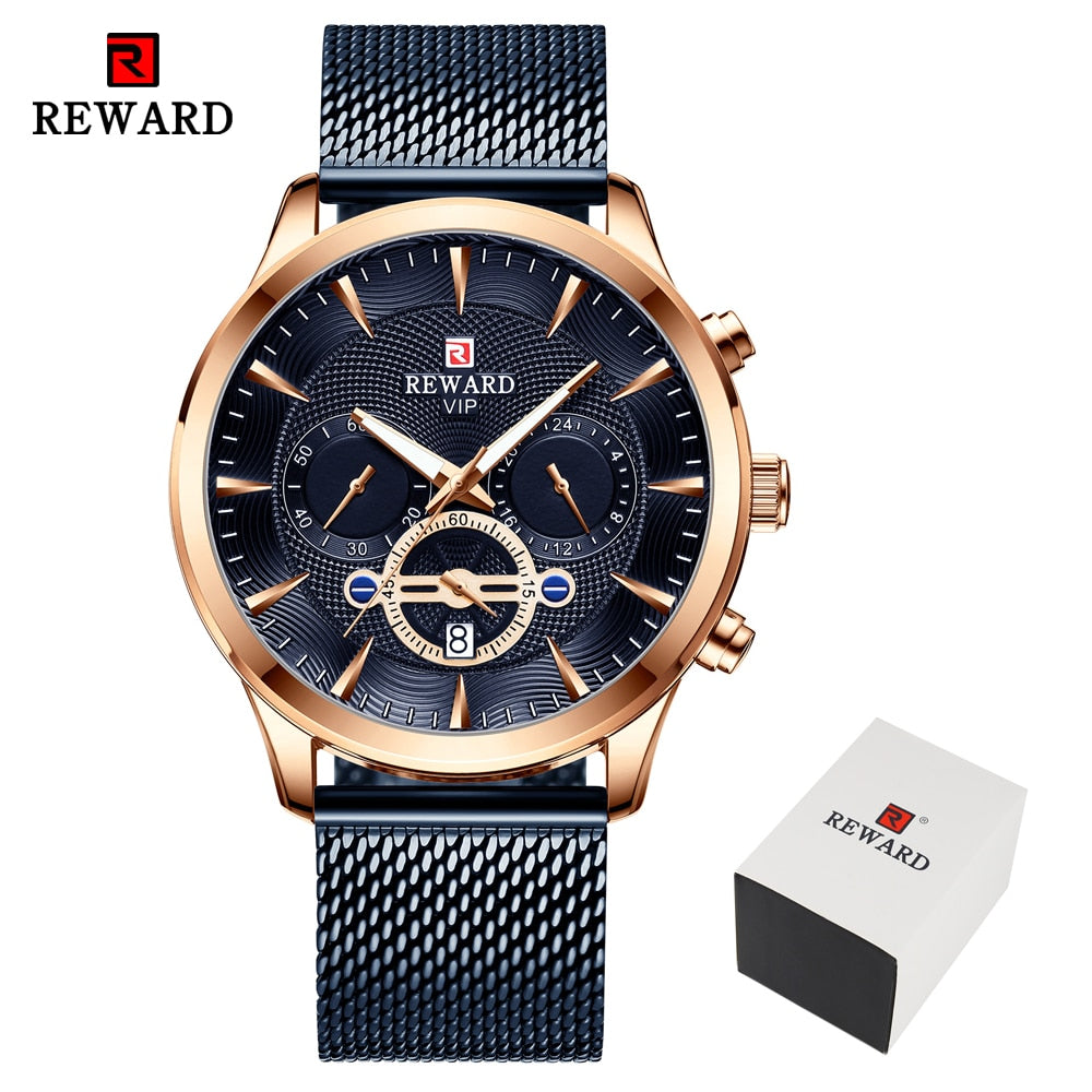 REWARD Fashion Mens Business Watches Top Brand Luxury Full Steel Black Gold Quartz Watch Men Date Calendar Waterproof Wristwatch - TIKIJTRONICS # 0