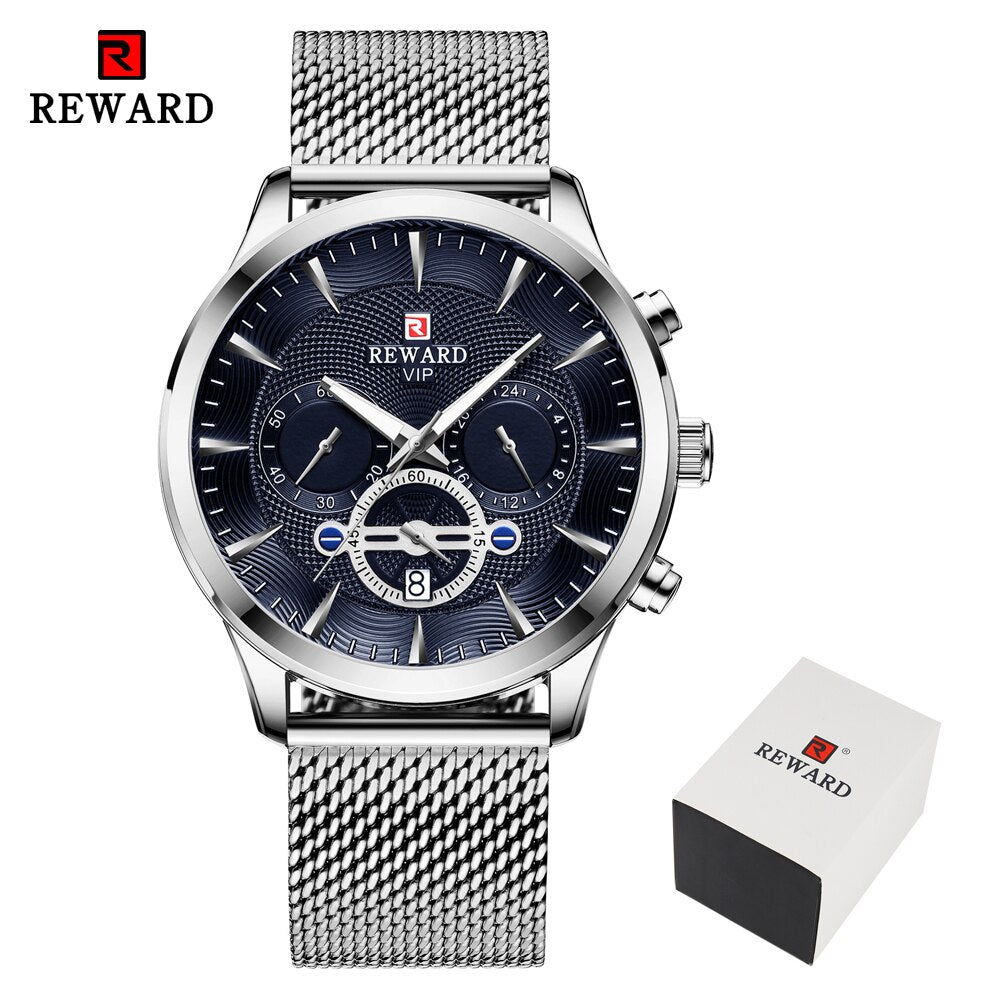 REWARD Fashion Mens Business Watches Top Brand Luxury Full Steel Black Gold Quartz Watch Men Date Calendar Waterproof Wristwatch - TIKIJTRONICS # 0