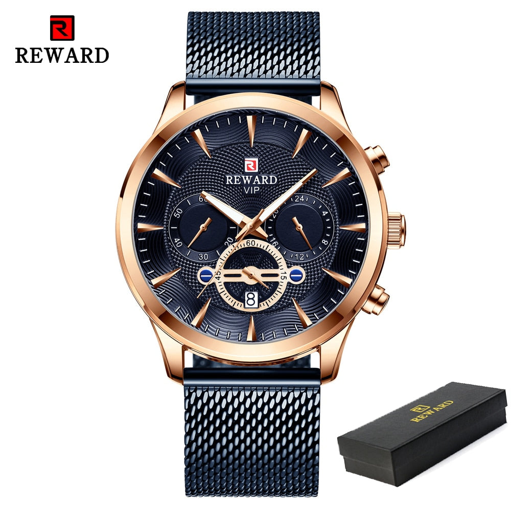 REWARD Fashion Mens Business Watches Top Brand Luxury Full Steel Black Gold Quartz Watch Men Date Calendar Waterproof Wristwatch - TIKIJTRONICS # 0