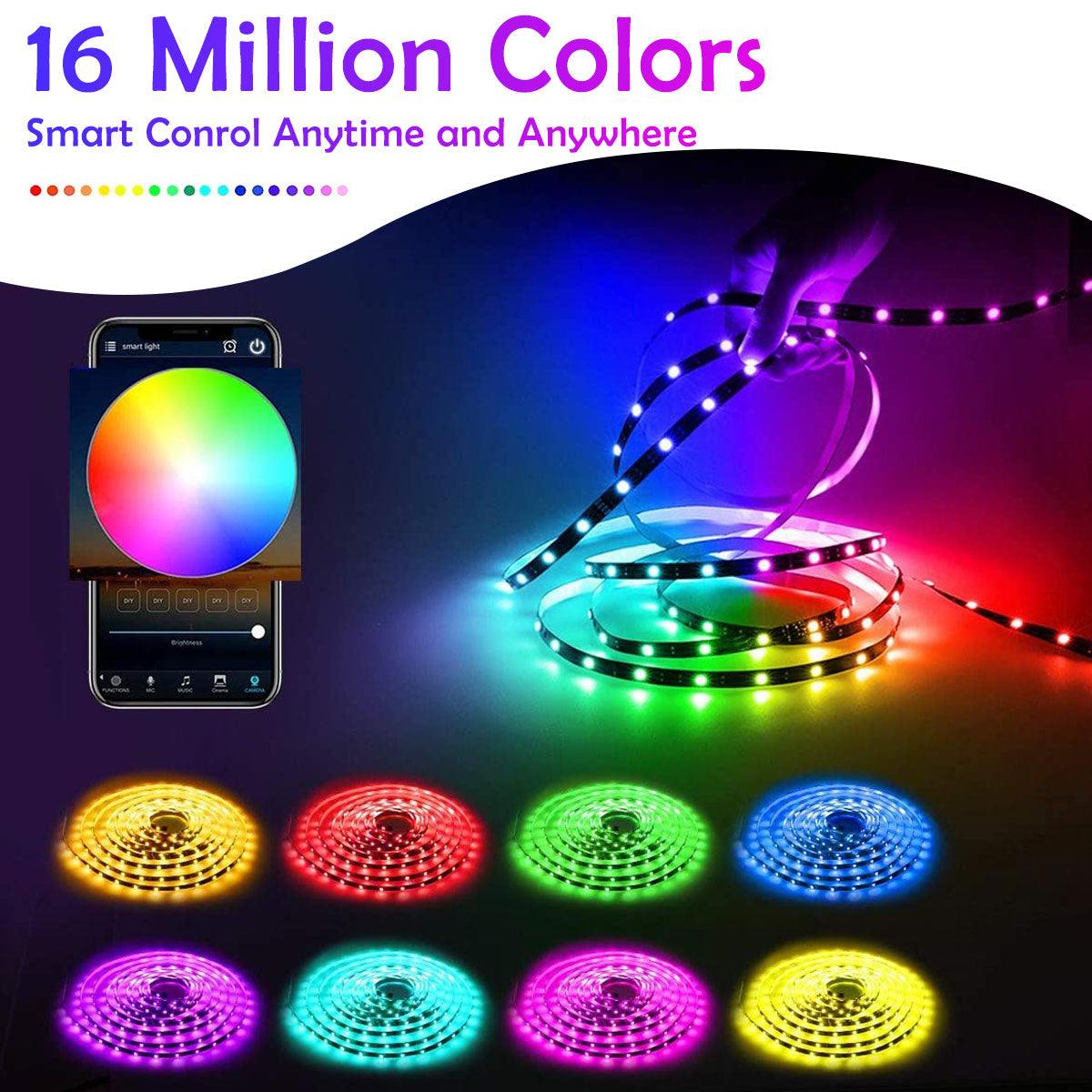 RGB Led Lights for Room Bedroom Decoration Smart Led Strip 12V 5050 Flexible Neon RGB Tape with Bluetooth Music Remote Backlight - TIKIJTRONICS # 0