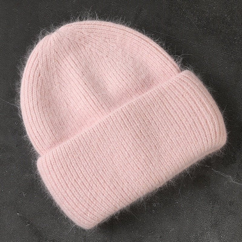 Rabbit Fur Beanies Soft Warm Fluffy  Winter Hat for Women Angora Knitted Hat  Skullies Beanies Female Bonnet Woman Knit Cap TIKIJTRONICS