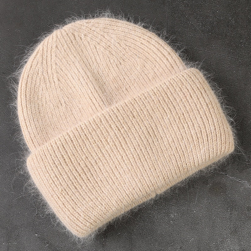 Rabbit Fur Beanies Soft Warm Fluffy  Winter Hat for Women Angora Knitted Hat  Skullies Beanies Female Bonnet Woman Knit Cap TIKIJTRONICS