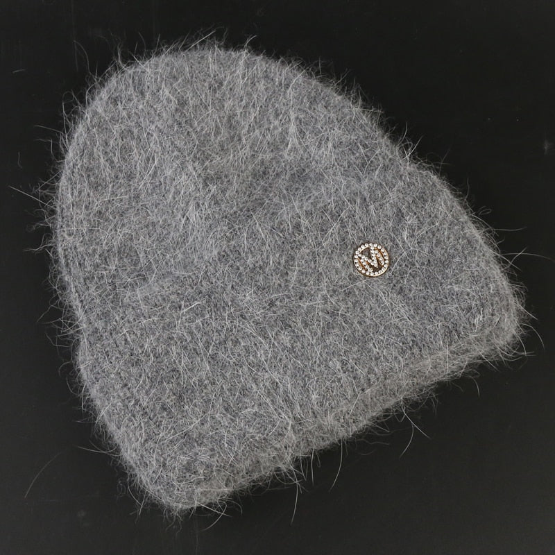 Rabbit Fur Beanies Soft Warm Fluffy  Winter Hat for Women Angora Knitted Hat  Skullies Beanies Female Bonnet Woman Knit Cap TIKIJTRONICS