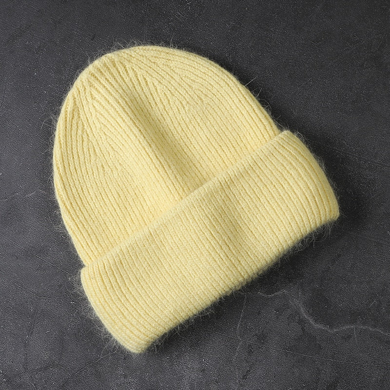 Rabbit Fur Beanies Soft Warm Fluffy  Winter Hat for Women Angora Knitted Hat  Skullies Beanies Female Bonnet Woman Knit Cap TIKIJTRONICS