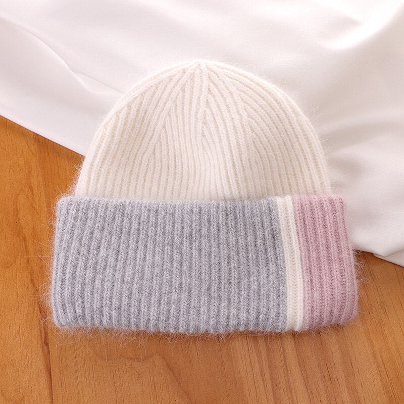 Rabbit Fur Beanies Soft Warm Fluffy  Winter Hat for Women Angora Knitted Hat  Skullies Beanies Female Bonnet Woman Knit Cap TIKIJTRONICS