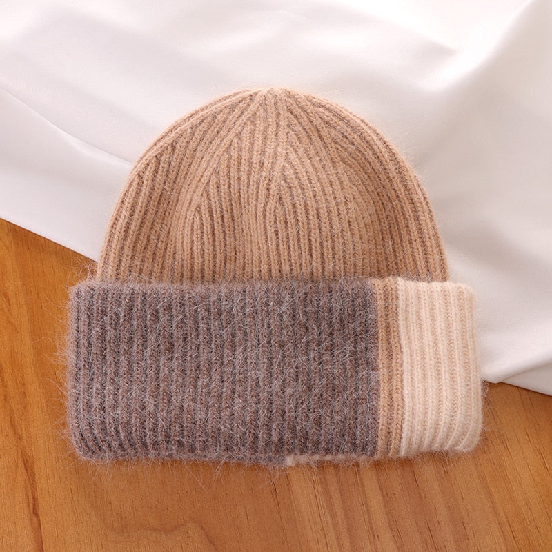 Rabbit Fur Beanies Soft Warm Fluffy  Winter Hat for Women Angora Knitted Hat  Skullies Beanies Female Bonnet Woman Knit Cap - TIKIJTRONICS # 0