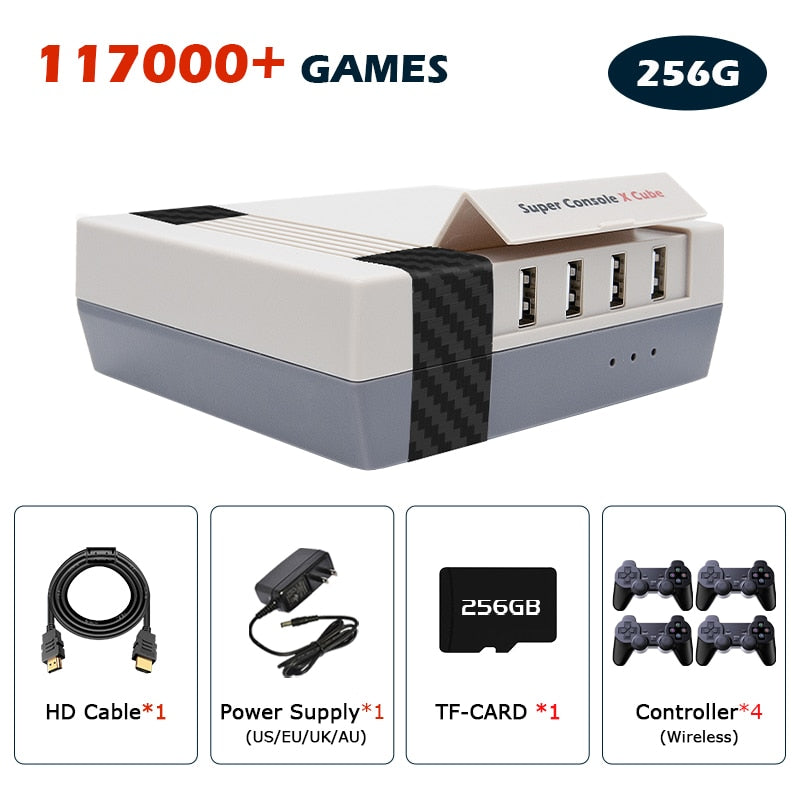 Retro Video Game Consoles Super Console X Cube For PS1/PSP/DC/Arcade TV BOX Game Players With 117000 Classic Games 4K HD Display.