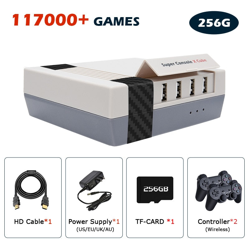 Retro Video Game Consoles Super Console X Cube For PS1/PSP/DC/Arcade TV BOX Game Players With 117000 Classic Games 4K HD Display.