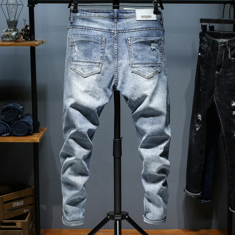 Ripped Jeans For Men Skinny Slim Fit Light Blue Spring 2021 New Frayed Streetwear Hip Hop Denim Pants Patchwork Men's Trousers - Premium 0 from TIKIJTRONICS - Just $25.33! Shop now at TIKIJTRONICS