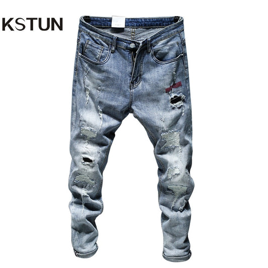 Ripped Jeans For Men Skinny Slim Fit Light Blue Spring 2021 New Frayed Streetwear Hip Hop Denim Pants Patchwork Men's Trousers - Premium 0 from TIKIJTRONICS - Just $25.33! Shop now at TIKIJTRONICS