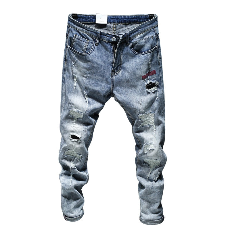 Ripped Jeans For Men Skinny Slim Fit Light Blue Spring 2021 New Frayed Streetwear Hip Hop Denim Pants Patchwork Men's Trousers - Premium 0 from TIKIJTRONICS - Just $25.33! Shop now at TIKIJTRONICS