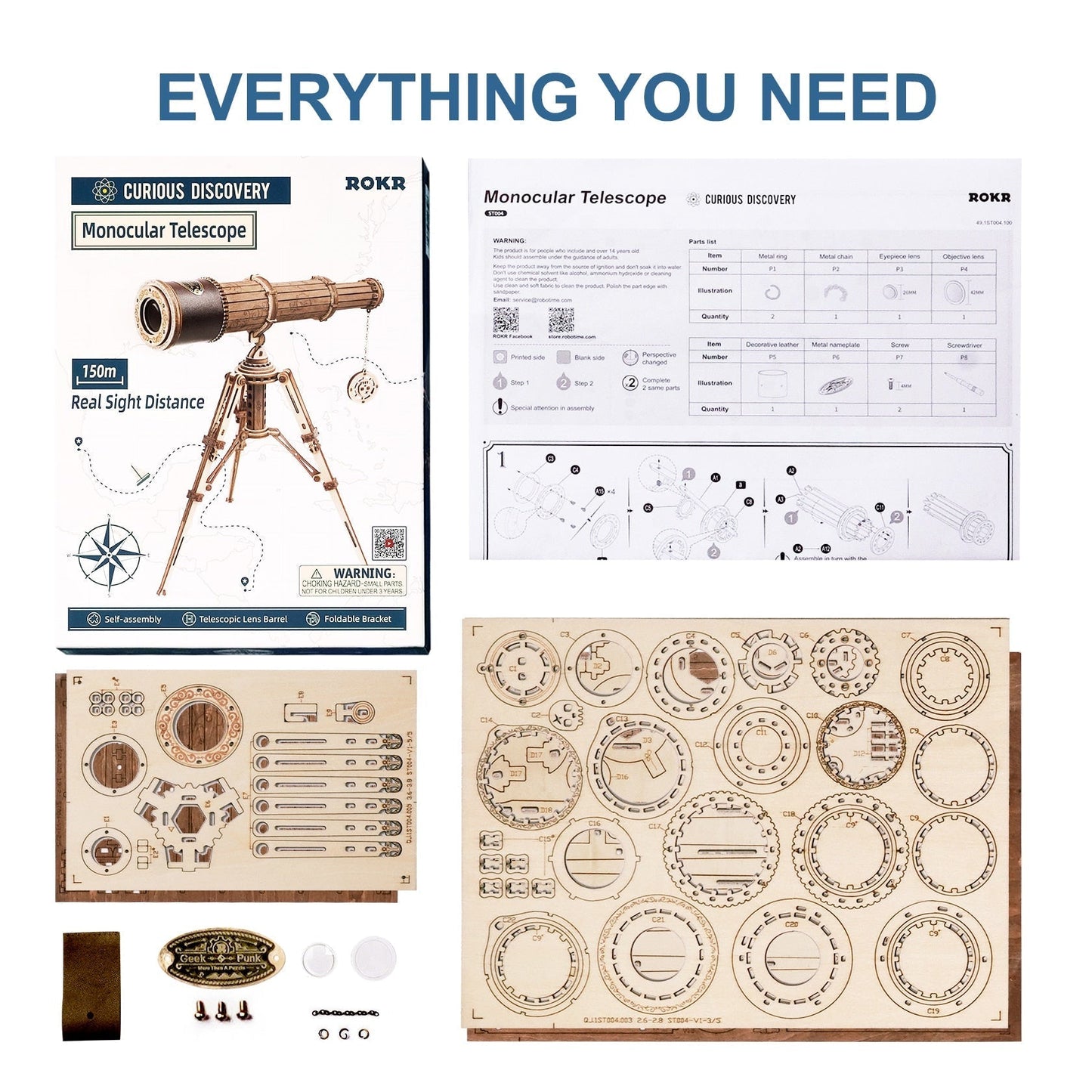 Robotime Rokr 1:1 DIY 314pcs Telescopic Monocular Telescope Wooden Model Building Kits Assembly Toy Gift for Children Adult - TIKIJTRONICS 0 SPECIFICATIONSWarning: Small Parts Not for Children under 3 years oldType: diy toyTheme: TelescopeScale: 1:1Recommend Age: 12+y,18+Quantity of Items in Set: 314Oversea warehouse: ES/US/BE/UKOrigin: Mainland ChinaModel Number: ST004Material: WoodInstructions: EnglishGender: UnisexCertification: CEBrand Name: Robotime TIKIJTRONICS  (Store description)