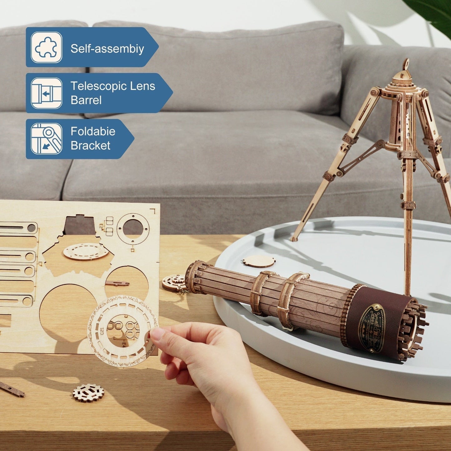 Robotime Rokr 1:1 DIY 314pcs Telescopic Monocular Telescope Wooden Model Building Kits Assembly Toy Gift for Children Adult - TIKIJTRONICS 0 SPECIFICATIONSWarning: Small Parts Not for Children under 3 years oldType: diy toyTheme: TelescopeScale: 1:1Recommend Age: 12+y,18+Quantity of Items in Set: 314Oversea warehouse: ES/US/BE/UKOrigin: Mainland ChinaModel Number: ST004Material: WoodInstructions: EnglishGender: UnisexCertification: CEBrand Name: Robotime TIKIJTRONICS  (Store description)