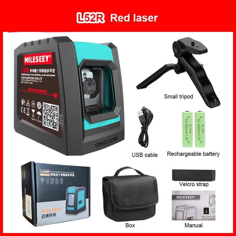 MiLESEEY 2 Lines Laser Level L52R L62 360 laser level L6 nivel laser with Battery and Tripod лазерный уровень - TIKIJTRONICS 0 SPECIFICATIONSmodel: laser levelcolor: Red/Green laser levelWavelength: 635 nmType: Vertical & Horizontal LasersSize: 76*66*76mmPrecision: +-4.5mm/15mOrigin: Mainland ChinaModel Number: L52R L52G L62 L6 L9Measurement Model: 2 linesCertification: CE,FCCBrand Name: MiLESEEY TIKIJTRONICS  (Store description)