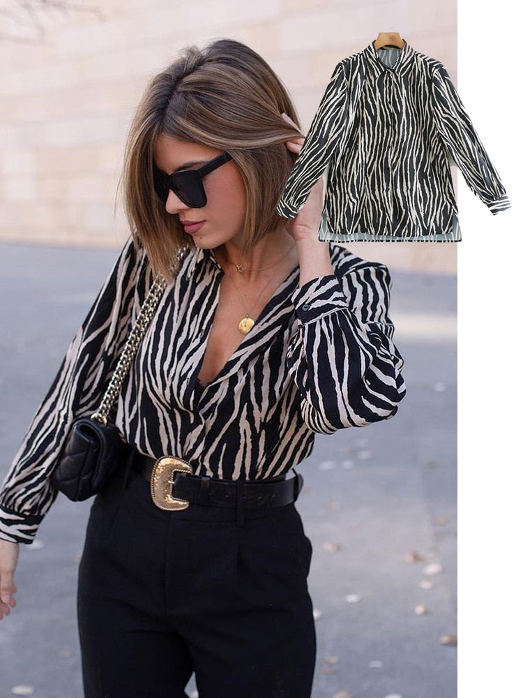 Kadın saten bluz uzun kollu zebra desenli gömlek vintage ofis bayanlar üstleri femme chandails moda blusa de mujer Chandails - Premium 0 from TIKIJTRONICS - Just $14.51! Shop now at TIKIJTRONICS