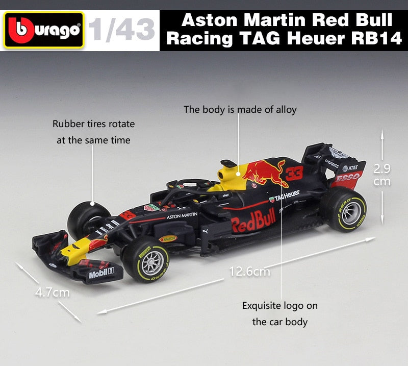 Bburago-coche de carreras RB18 Diecast 1:43, coche de carreras de toro rojo F1, Infiniti, modelo de aleación, juguete de colección de coche diseñado para regalo para niños, 2022 - TIKIJTR