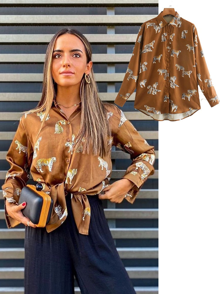 Kadın saten bluz uzun kollu zebra desenli gömlek vintage ofis bayanlar üstleri femme chandails moda blusa de mujer Chandails - Premium 0 from TIKIJTRONICS - Just $14.51! Shop now at TIKIJTRONICS