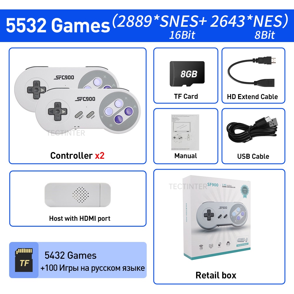 SF900 Video Game Console Hd TV Game Stick Wireless Controller Built in 6115 Games Handheld Game Player Gamepad For SNES For NES TIKIJTRONICS