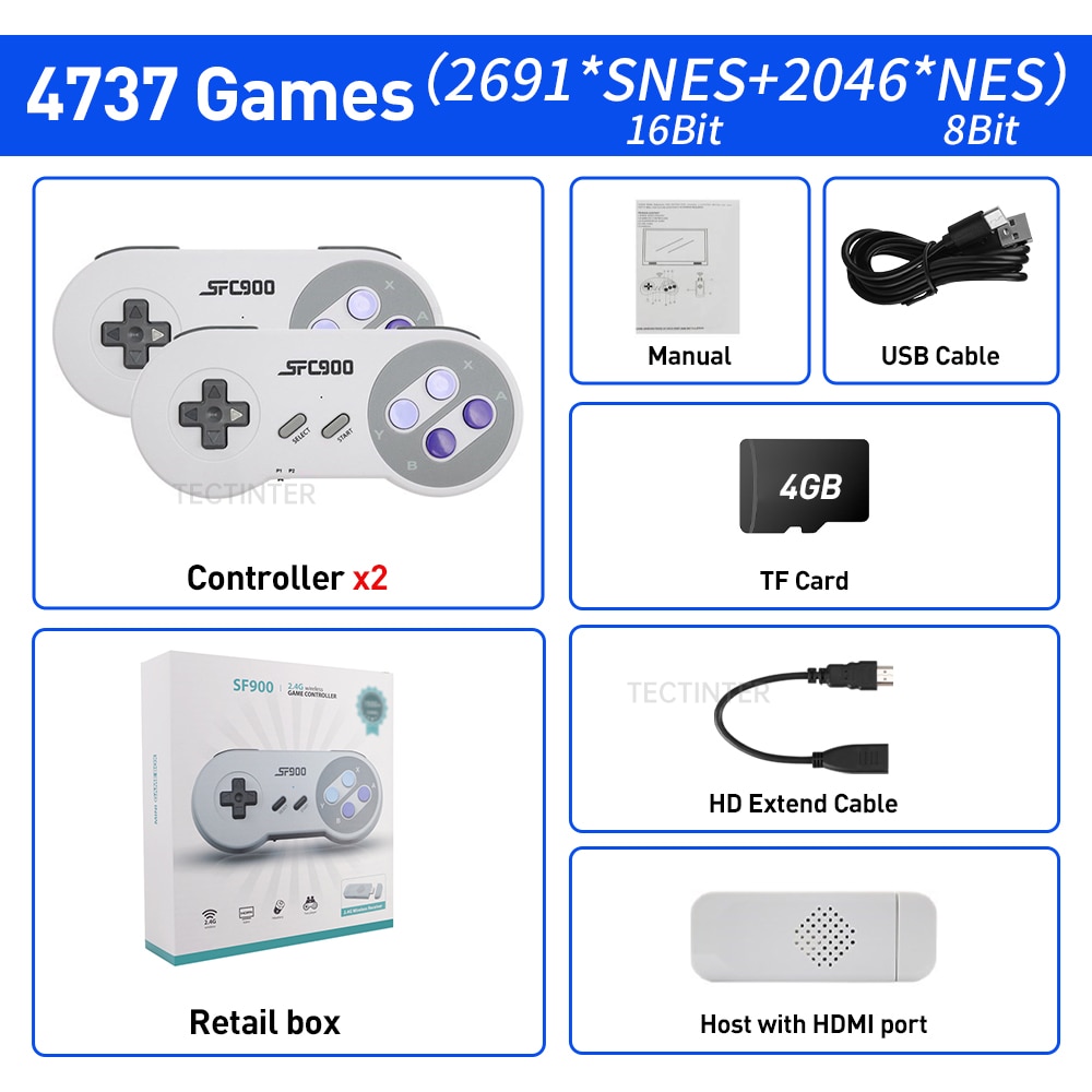 SF900 Video Game Console Hd TV Game Stick Wireless Controller Built in 6115 Games Handheld Game Player Gamepad For SNES For NES TIKIJTRONICS