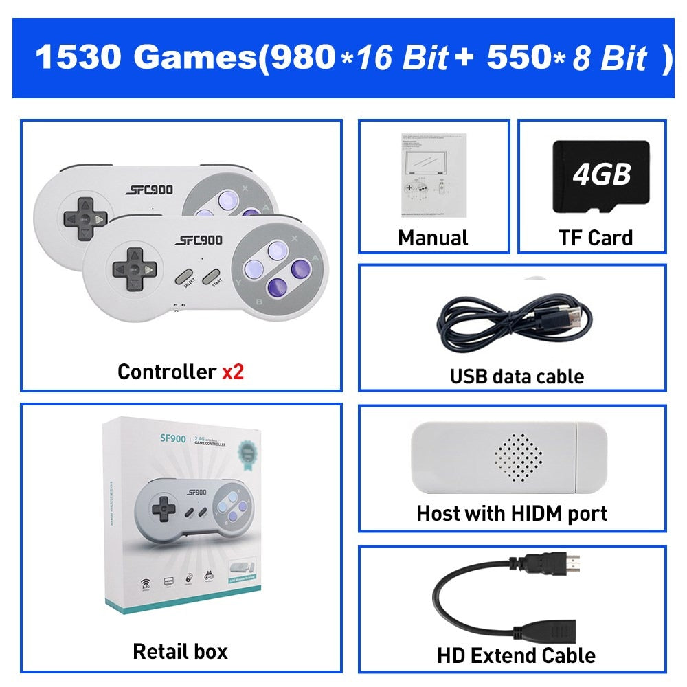 SF900 Video Game Console Hd TV Game Stick Wireless Controller Built in 6115 Games Handheld Game Player Gamepad For SNES For NES TIKIJTRONICS