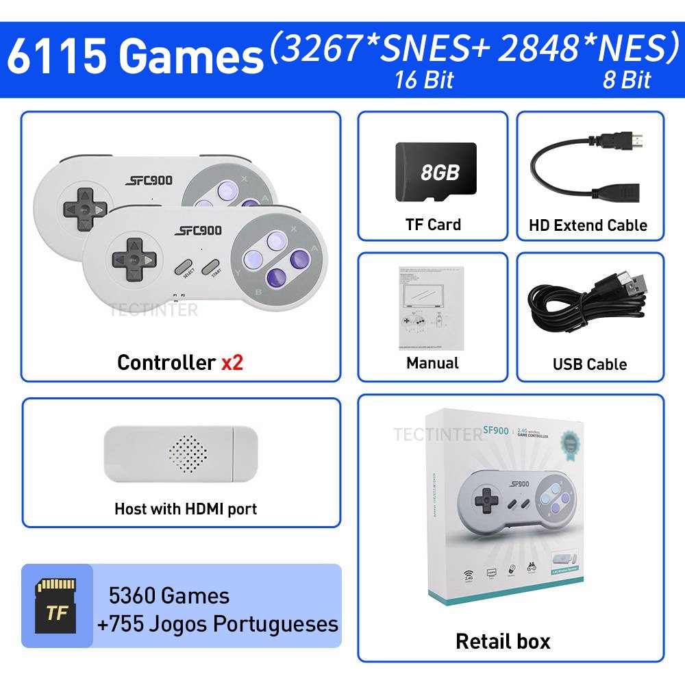 SF900 Video Game Console Hd TV Game Stick Wireless Controller Built in 6115 Games Handheld Game Player Gamepad For SNES For NES TIKIJTRONICS