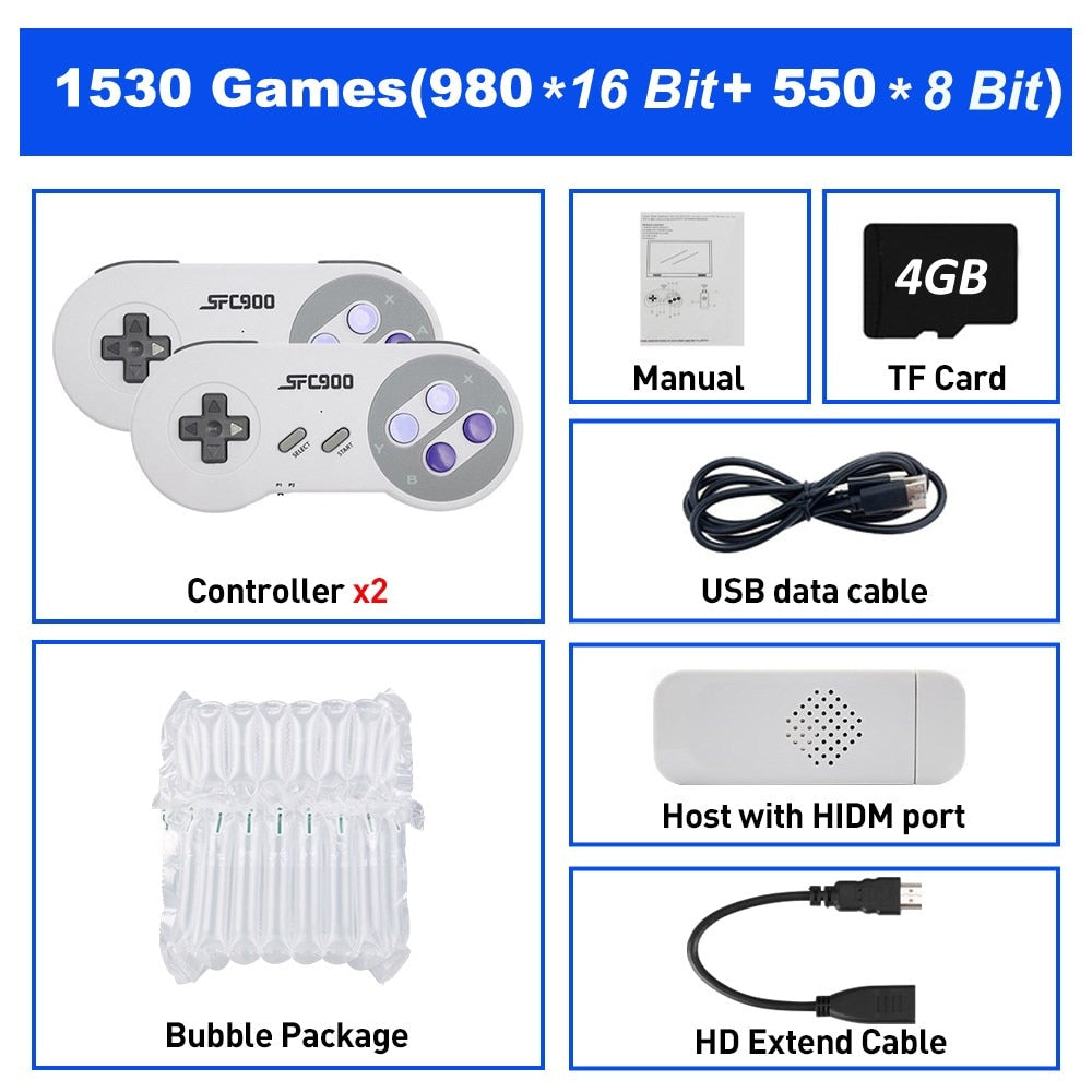 SF900 Video Game Console Hd TV Game Stick Wireless Controller Built in 6115 Games Handheld Game Player Gamepad For SNES For NES TIKIJTRONICS