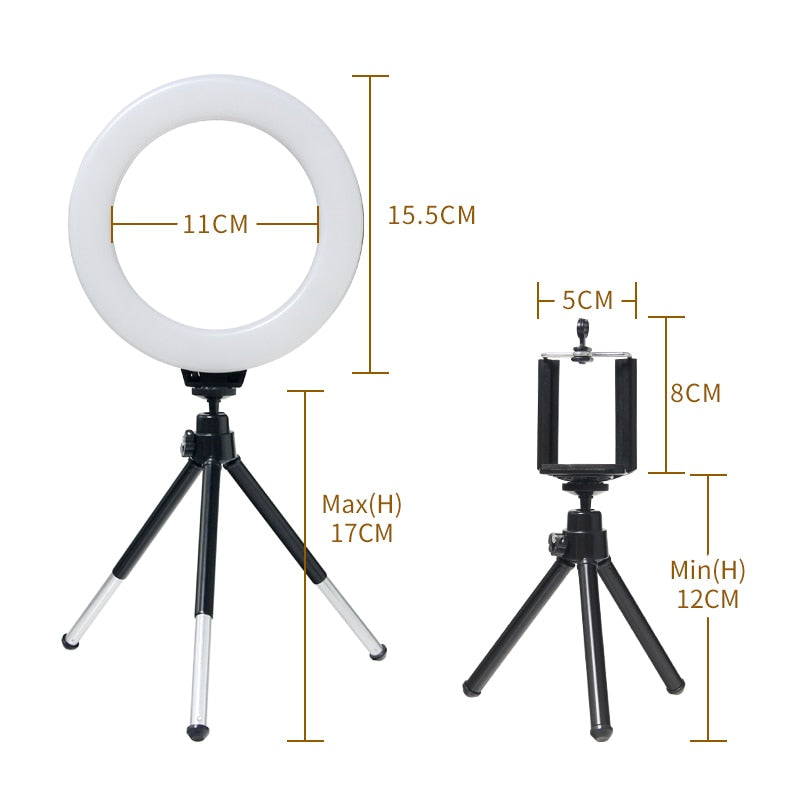 SH 16cm 6 inch Ring Light With Tripod Stand Usb Charge Selfie Led Lamp Dimmable Photography Light For Photo Photography Studio - TIKIJTRONICS # 0