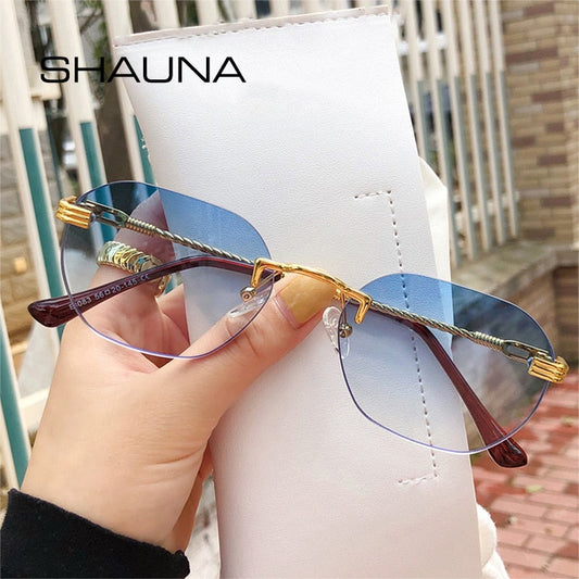 SHAUNA Retro Punk Metal Oval Rimless Sunglasses Women Fashion Clear Ocean Gradient Lens Sun Glasses Men Shades UV400 - TIKIJTRONICS # 0