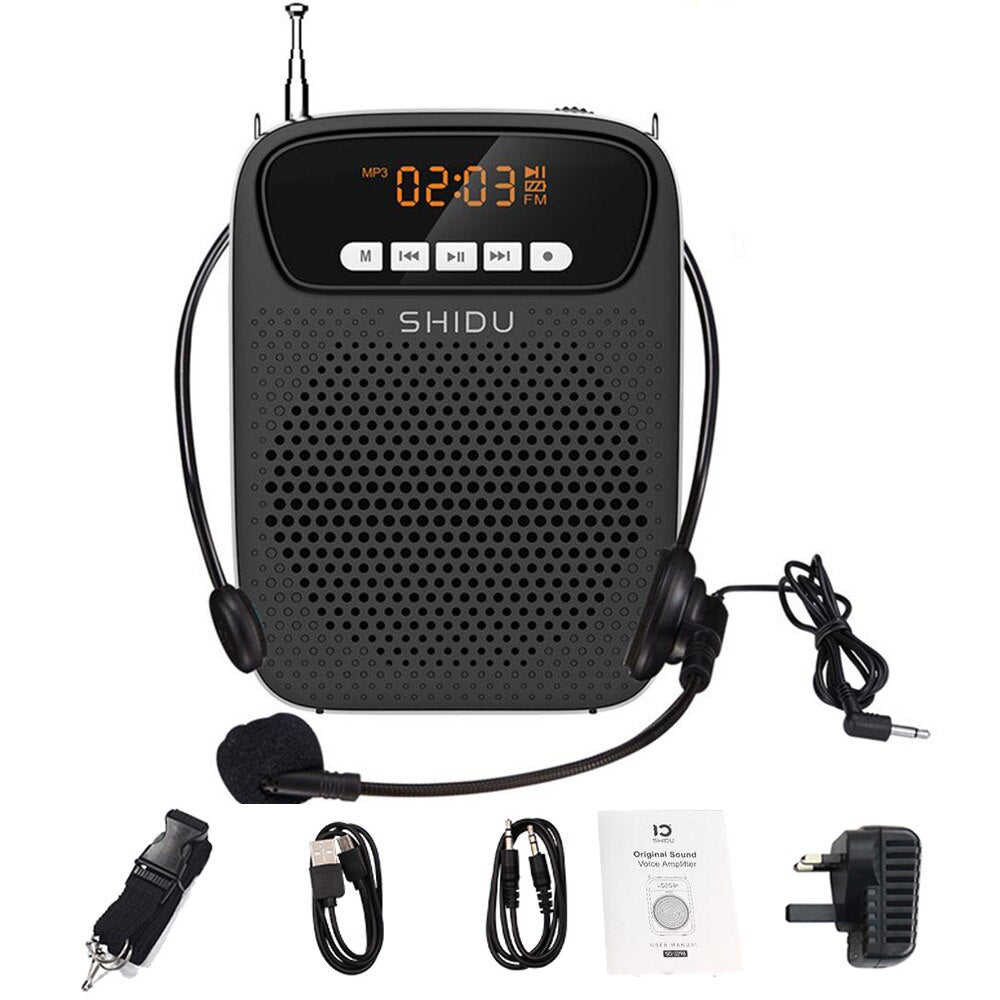 SHIDU 15W Portable Voice Amplifier Wired Microphone FM Radio AUX Audio Recording Bluetooth Speaker For Teachers Instructor S278 TIKIJTRONICS