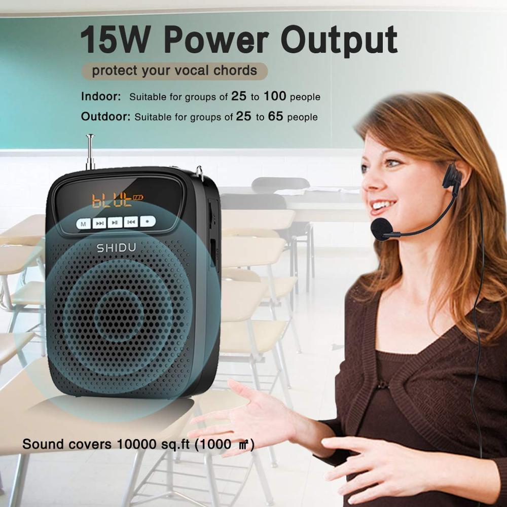 SHIDU 15W Portable Voice Amplifier Wired Microphone FM Radio AUX Audio Recording Bluetooth Speaker For Teachers Instructor S278 TIKIJTRONICS