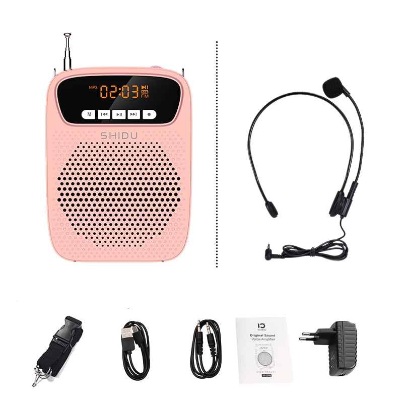 SHIDU 15W Portable Voice Amplifier Wired Microphone FM Radio AUX Audio Recording Bluetooth Speaker For Teachers Instructor S278 TIKIJTRONICS