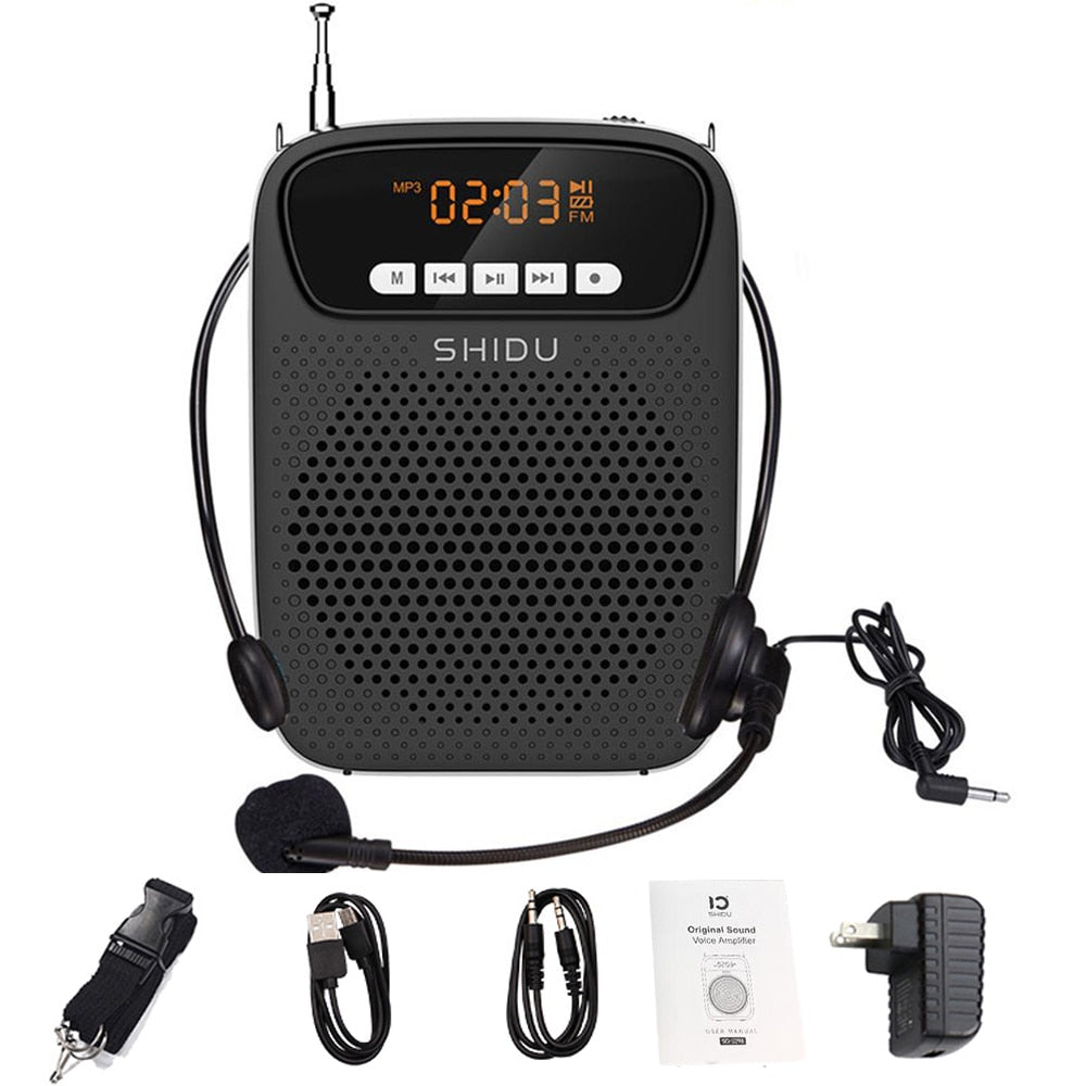 SHIDU 15W Portable Voice Amplifier Wired Microphone FM Radio AUX Audio Recording Bluetooth Speaker For Teachers Instructor S278 TIKIJTRONICS