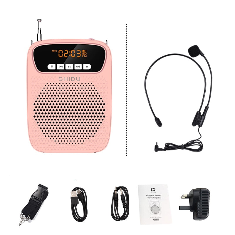 SHIDU 15W Portable Voice Amplifier Wired Microphone FM Radio AUX Audio Recording Bluetooth Speaker For Teachers Instructor S278 TIKIJTRONICS