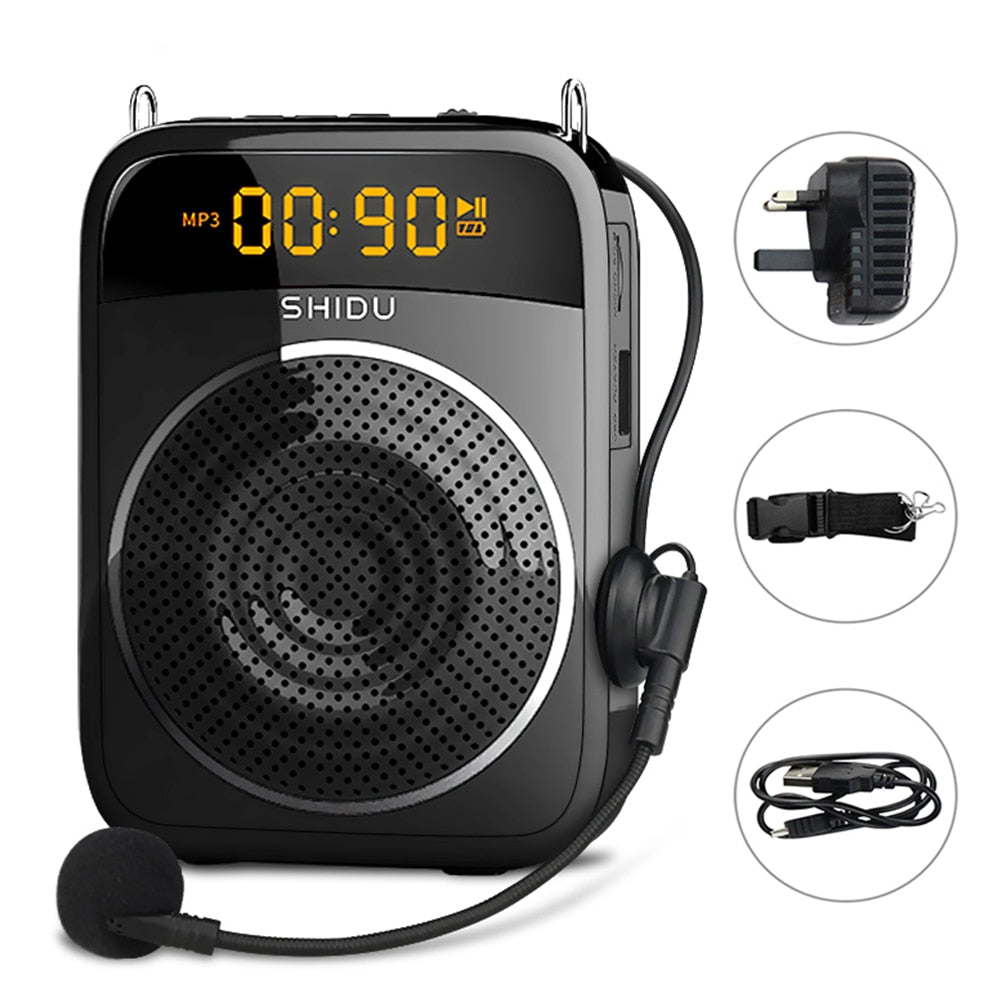 SHIDU 15W Portable Voice Amplifier Wired Microphone FM Radio AUX Audio Recording Bluetooth Speaker For Teachers Instructor S278 TIKIJTRONICS