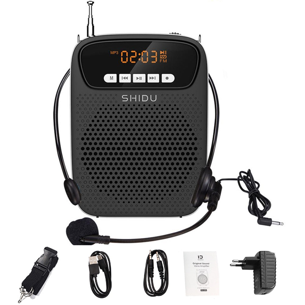 SHIDU 15W Portable Voice Amplifier Wired Microphone FM Radio AUX Audio Recording Bluetooth Speaker For Teachers Instructor S278 TIKIJTRONICS